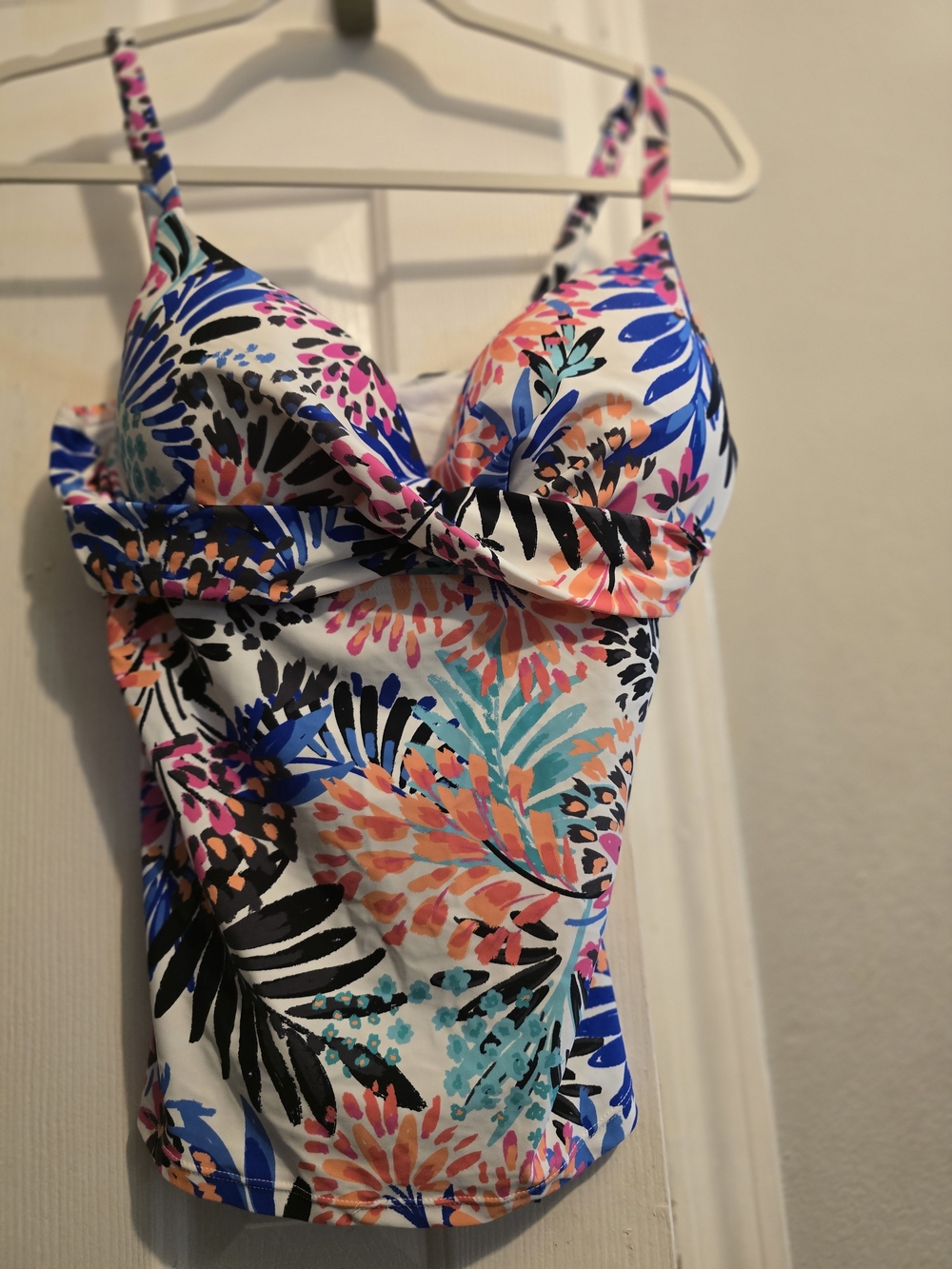 Island Escape White Tropical Floral Bodysuit with Blue, Pink and Teal Accents